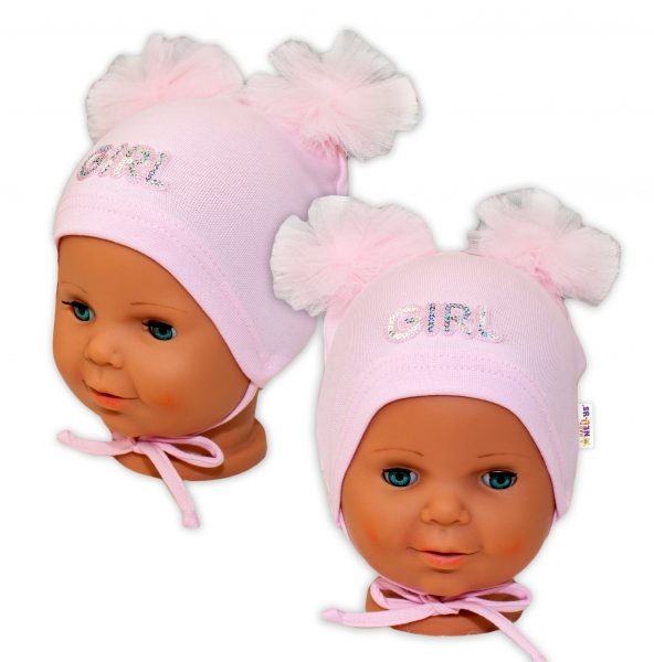 Bavlnená čiapočka na zaväzovanie Baby Nellys s mašličkami Tutu – sv. ružová