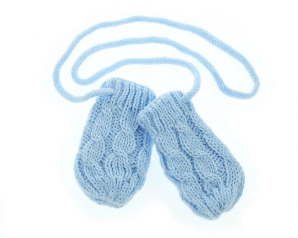BABY NELLYS Zimné pletené dojčenské rukavičky so vzorom – sv. modré