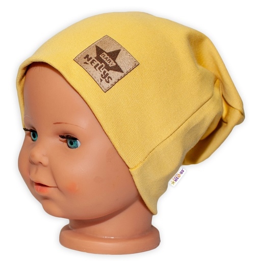 Baby Nellys Hand Made Detská funkčná čiapka s dvojitým lemom – horčicová