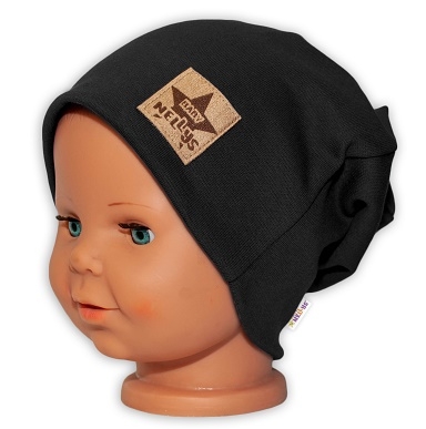 Baby Nellys Hand Made Detská funkčná čiapka s dvojitým lemom – čierna