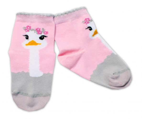 Baby Nellys Bavlnené ponožky Pštros – svetlo růžové