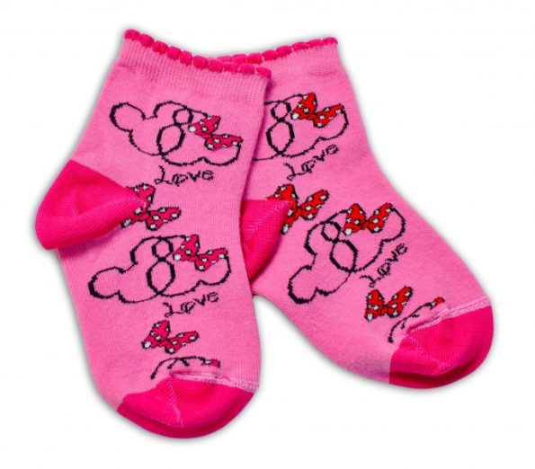 Baby Nellys Bavlnené ponožky Minnie Love – tmavo růžové