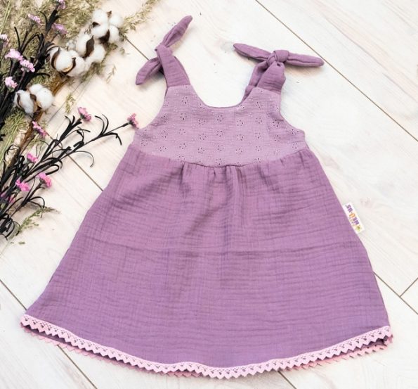 Baby Nellys Letné ľahučké mušelínové šaty Summer –  lila