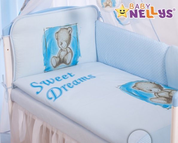Baby Nellys Mantinel 360 cm s obliečkami Sweet Dreams by Teddy – modrý