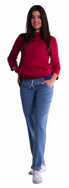 Be MaaMaa Tehotenské nohavice letné bez brušného pásu –  svetly jeans