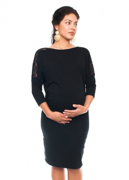 Be MaaMaa Elegantné tehotenské šaty s čipkou – čierne