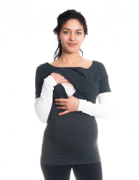 dojčiace tričko / blúzka dlhý rukáv Ria – grafit/biele