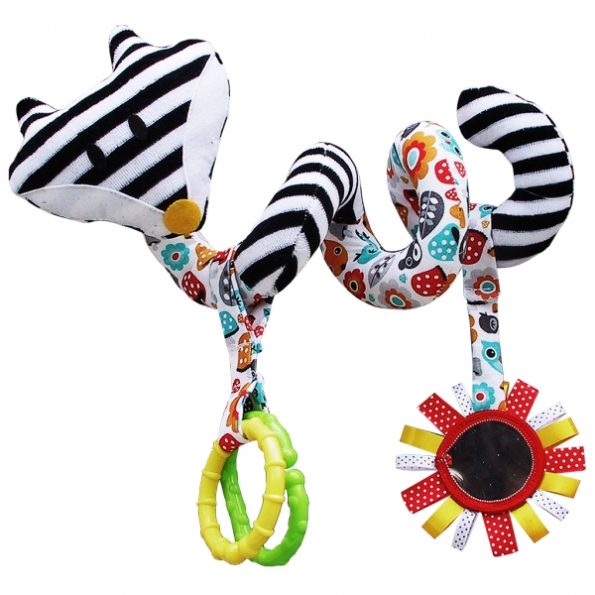 Hencz Toys Edukačná hračka Hencz s hrkálkou a zrkadlom – LIŠKA – špirála -bielo-čierna