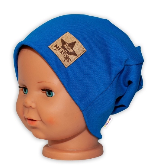Baby Nellys Hand Made Detská funkčná čiapka s dvojitým lemom – tm. modrá