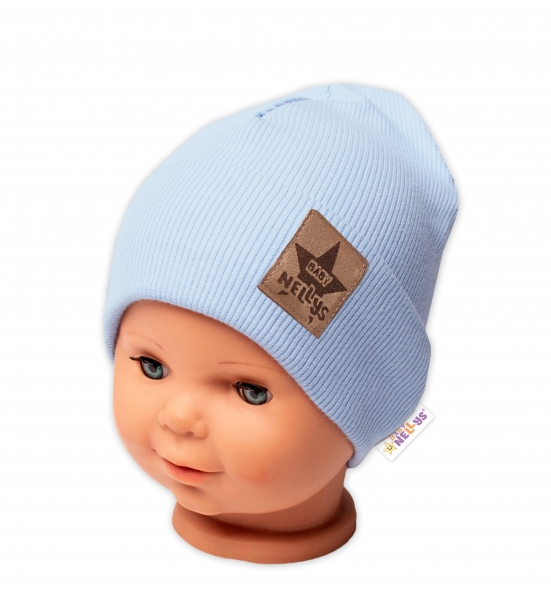 Baby Nellys Rebrovaná dvojvrstvová čiapka s lemom – sv. modrá