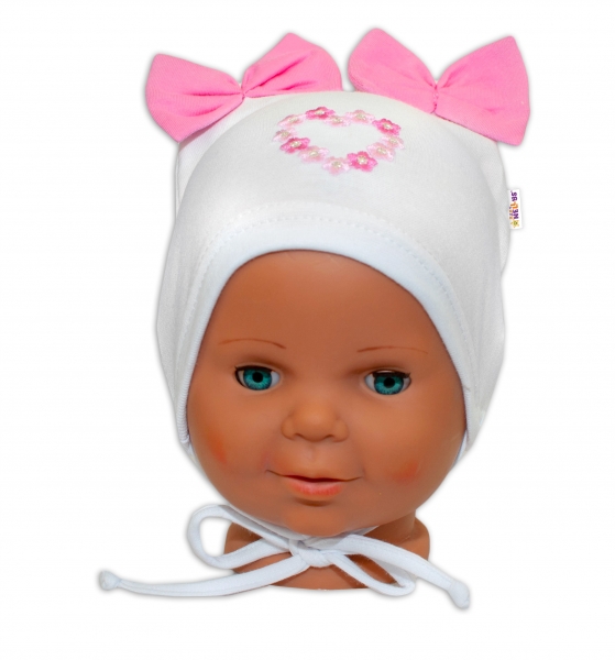 Bavlnená čiapočka na zaväzovanie Baby Nellys s mašličkami – biela