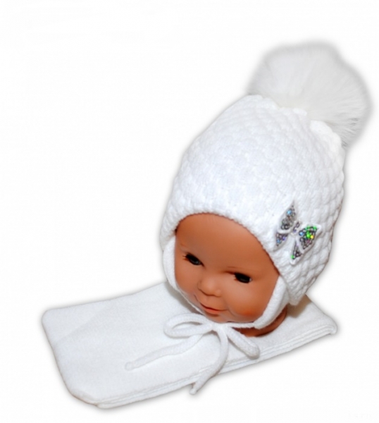 BABY NELLYS Zimné čiapky / čiapočka Mašlička – biela