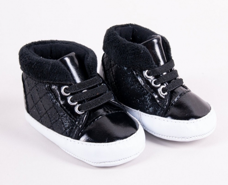 YO! Dojčenské topánky/capáčky prešívané lakýrky – čierne