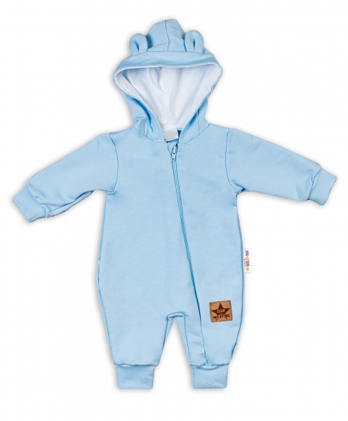 Baby Nellys ® Teplákový overal s kapucňou – sv. modrý