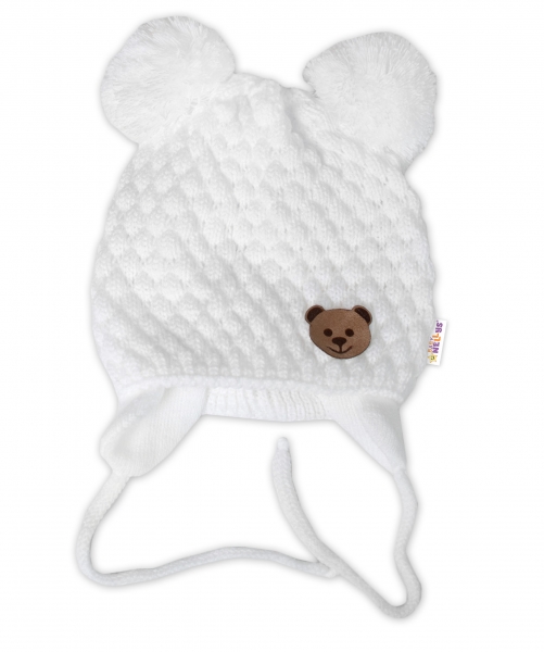 BABY NELLYS Zimná pletená čiapka Teddy Bear na zaväzovanie