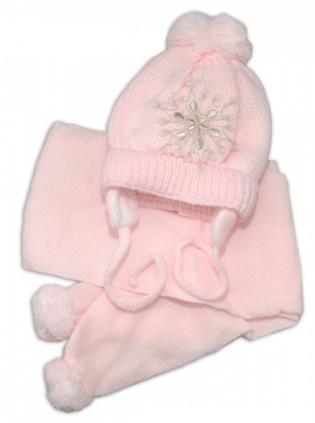 Zimná čiapočka s šálom – Snehová vločka v ružovej