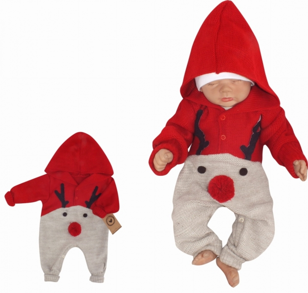 Z&Z Detský pletený Vianočný overálek s kapucňou a gombíkmi Baby Sob