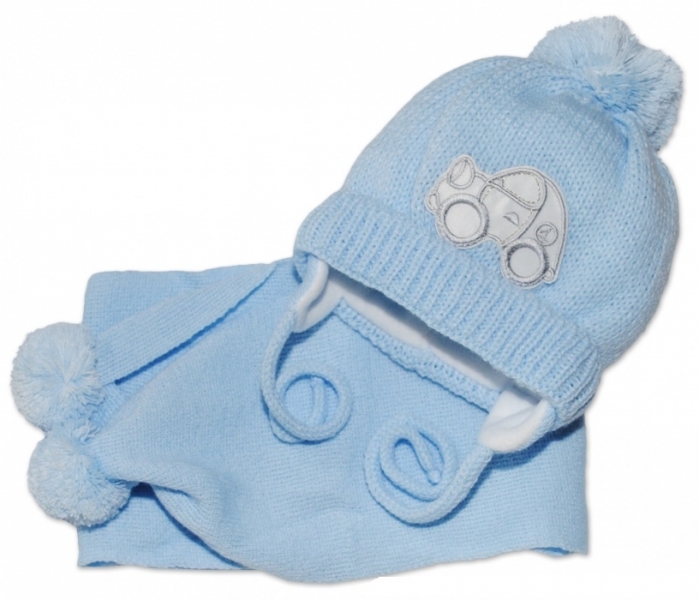 Zimná čiapočka s šálom – Autíčko sv. modré