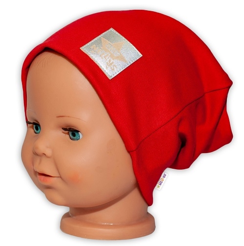 Baby Nellys Hand Made Detská funkčná čiapka s dvojitým lemom – červená
