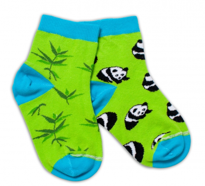 Baby Nellys Bavlnené veselé ponožky  Panda – zelené