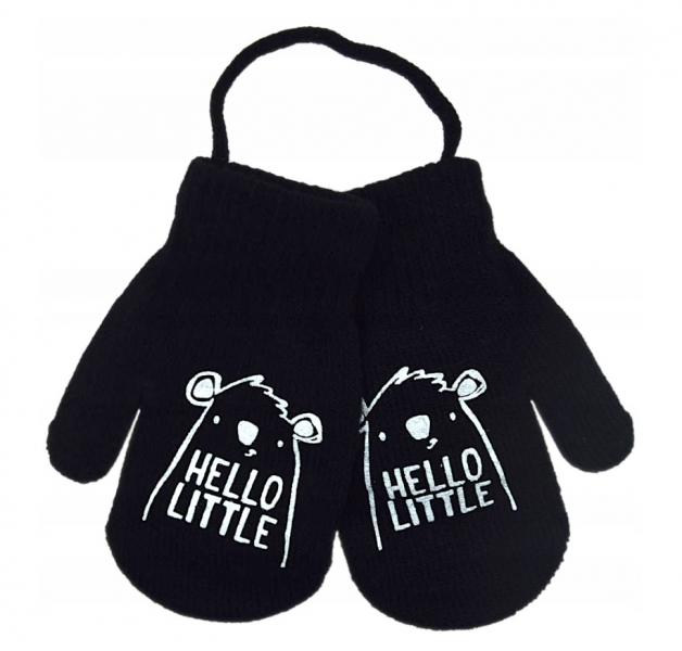 YO! Zimné chlapčenské rukavičky so šnúrkou Hello Little – čierne