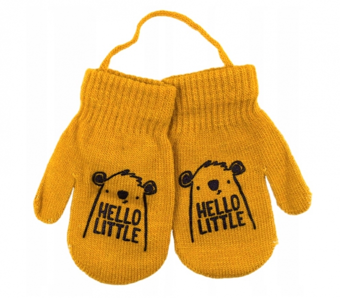 YO! Zimné chlapčenské rukavičky so šnúrkou Hello Little – horčicové