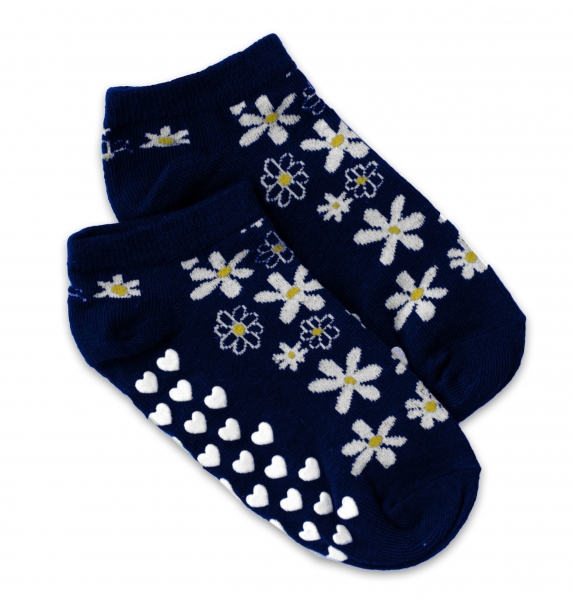 Detské ponožky s ABS Kvetinky – tm. modré